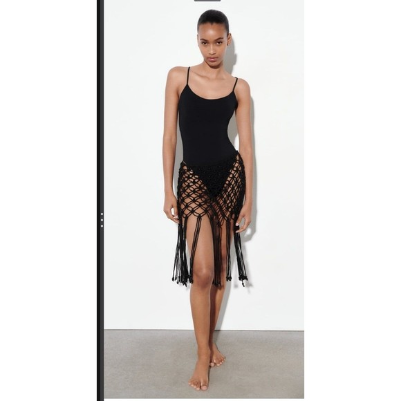 Zara fringed mesh skirt swimsuit cover up - Picture 2 of 10